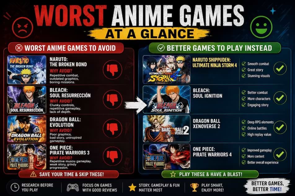 Worst Anime Games at a Glance